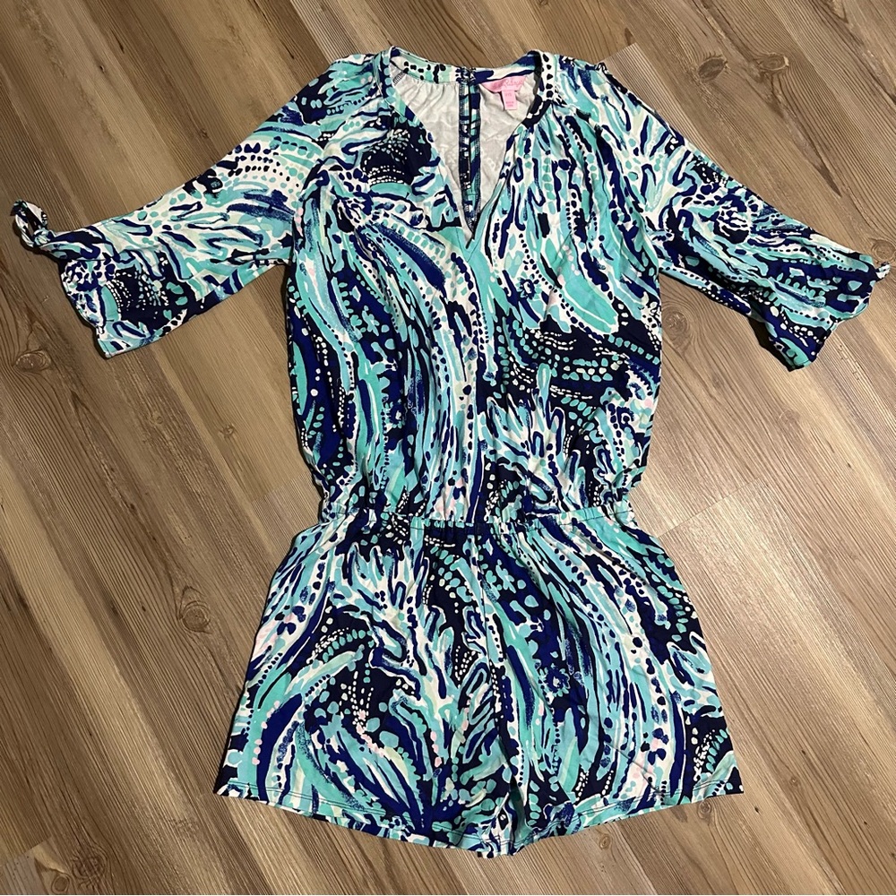 Lilly Pulitzer Blue and Teal Patterned Romper